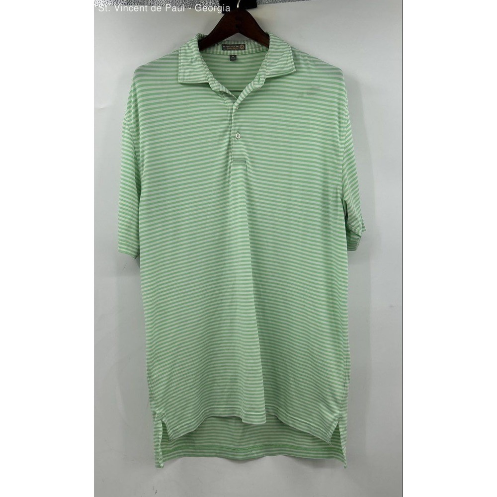 Peter Millar Summer Comfort Striped Polo Shirt Men's Medium Green Golf LOGO